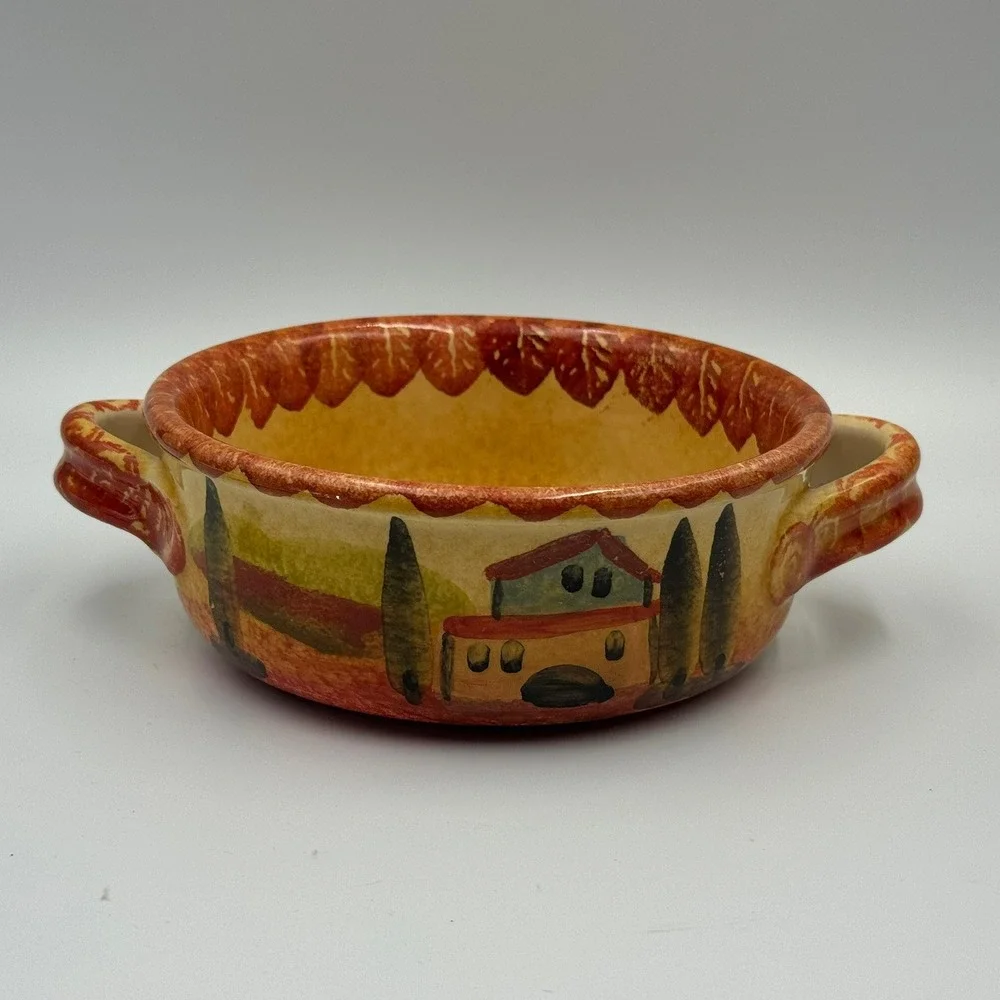 Italica Ars Hand Painted Italian Pottery Soup Bowl Tuscan Landscape Oven‎ Proof